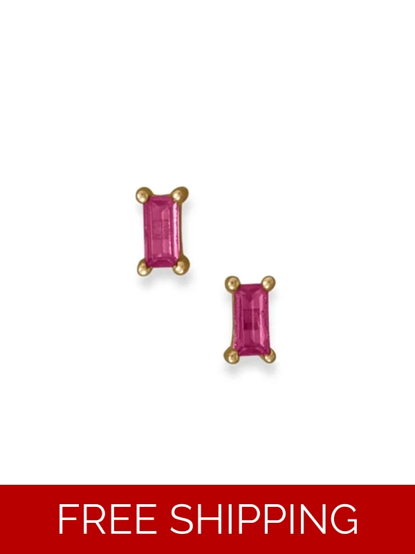 14 Karat Gold Plated Fuschia Baguette CZ Earrings